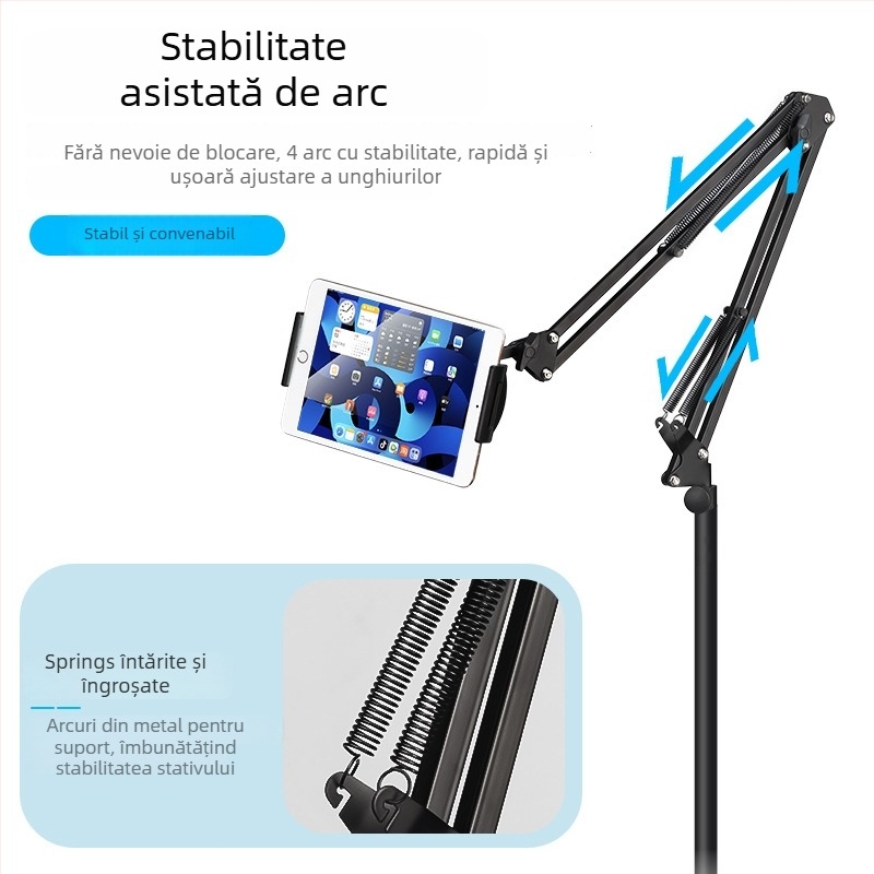 Suport podea pentru tabletă cu braț cantilever — metal, stil simplu, suport pentru telefon, pentru transmisiuni live și cursuri online