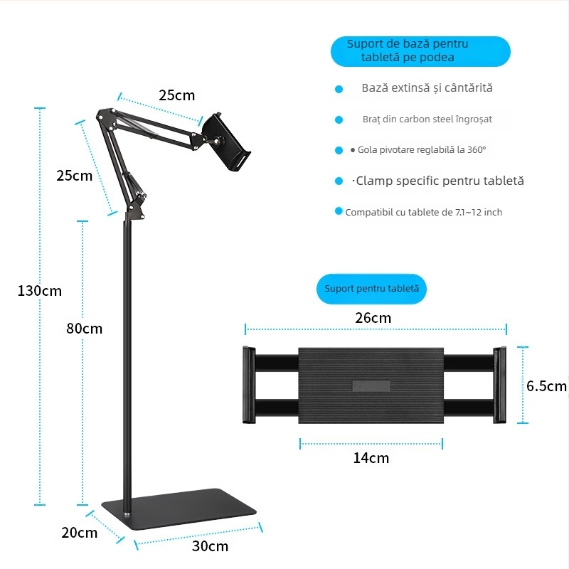 Suport podea pentru tabletă cu braț cantilever — metal, stil simplu, suport pentru telefon, pentru transmisiuni live și cursuri online