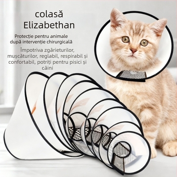 Colier Elizabethan pentru pisici și câini — protecție împotriva mușcăturilor și a lingării, după sterilizare