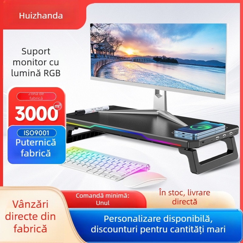 Suport pentru monitor cu HUB USB-C și încărcare wireless, înălțime reglabilă în două niveluri, suport ergonomic pentru laptop BT109