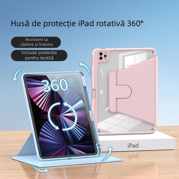 Carcasă de protecție pentru iPad – Rotating Pro, Transparentă, Rezistentă la căderi, Funcția Sleep/Wake este suportată; Material: piele sintetică + acrilic.