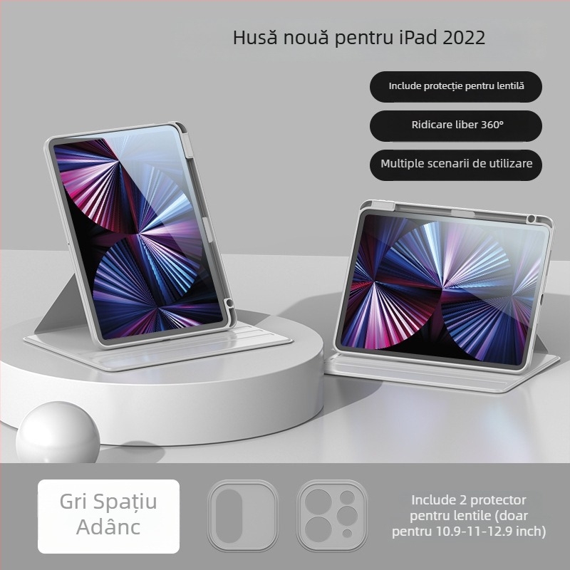 Carcasă de protecție pentru iPad – Rotating Pro, Transparentă, Rezistentă la căderi, Funcția Sleep/Wake este suportată; Material: piele sintetică + acrilic.