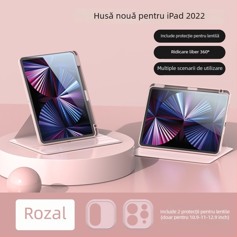 Carcasă de protecție pentru iPad – Rotating Pro, Transparentă, Rezistentă la căderi, Funcția Sleep/Wake este suportată; Material: piele sintetică + acrilic.