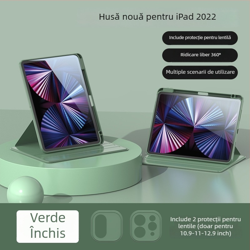 Carcasă de protecție pentru iPad – Rotating Pro, Transparentă, Rezistentă la căderi, Funcția Sleep/Wake este suportată; Material: piele sintetică + acrilic.