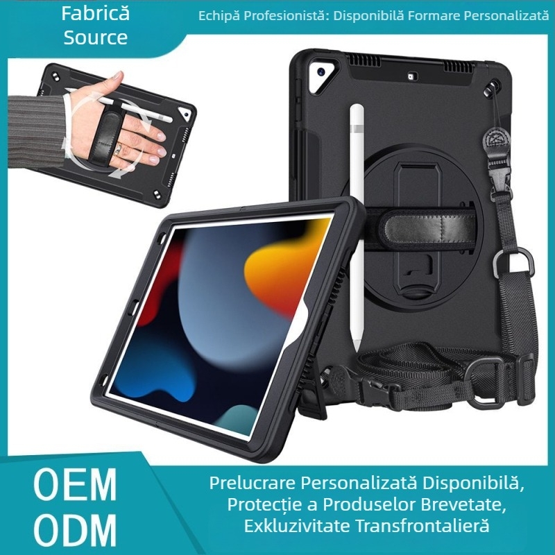 Protecție pentru tabletă Apple iPad 10.2, material TPU, rezistent la șocuri, rezistent la uzură, anti-cădere, cu suport încorporat