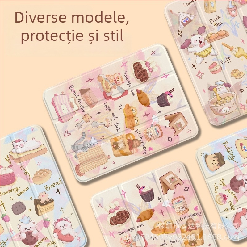 Carcasă protectoare acrilică pentru iPad 9 și iPad Pro 11, antiîndoire, suport în trei părți, design cu pui de cățeluș desen animat