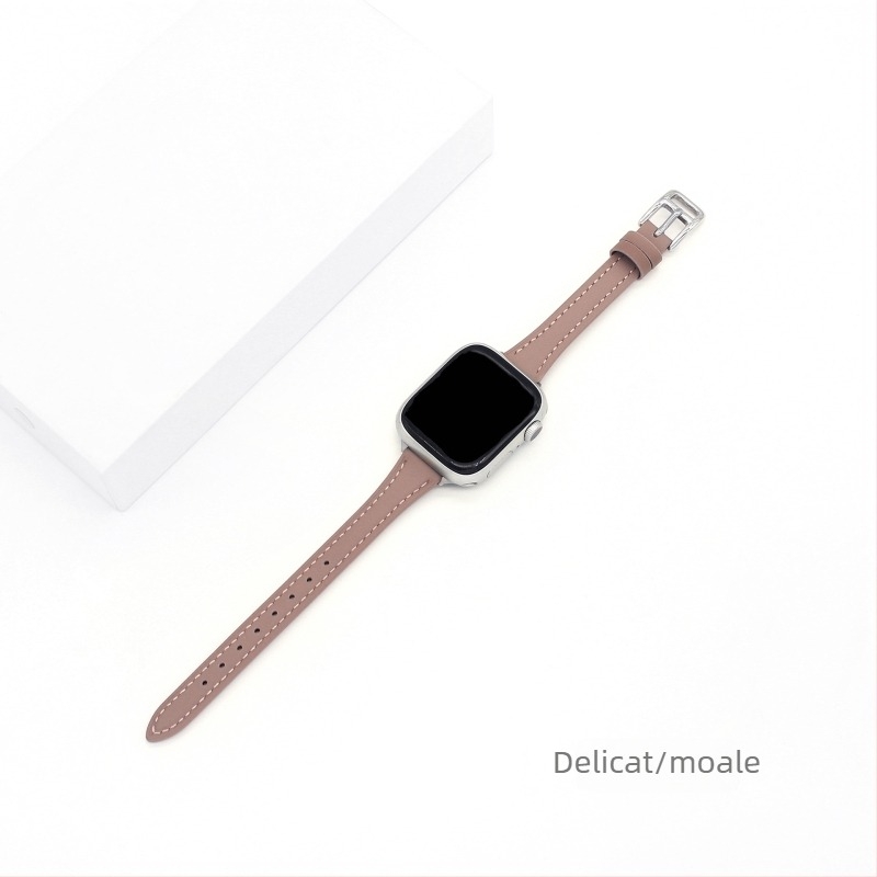 Brățară din piele naturală pentru Apple Watch SE/S11, femei, design subțire, cataramă cu știft, 14 mm