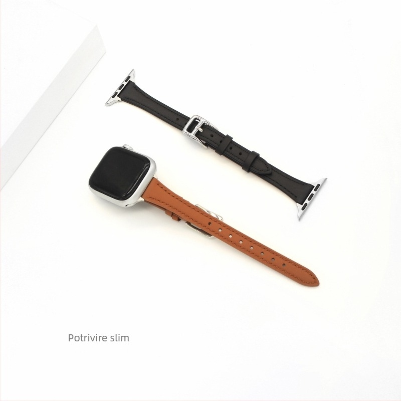 Brățară din piele naturală pentru Apple Watch SE/S11, femei, design subțire, cataramă cu știft, 14 mm