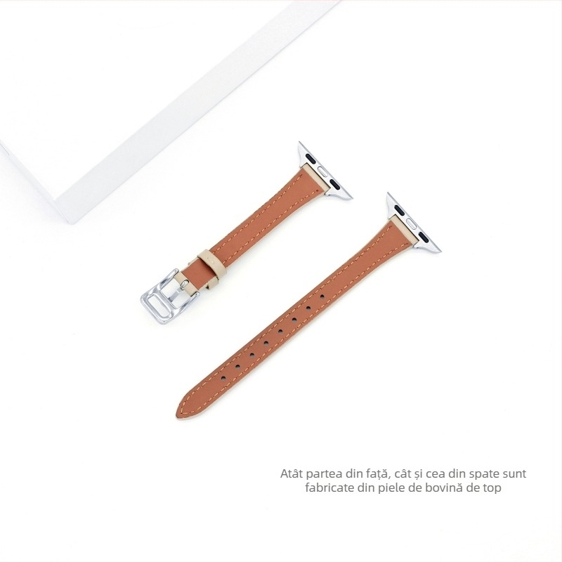 Brățară din piele naturală pentru Apple Watch SE/S11, femei, design subțire, cataramă cu știft, 14 mm