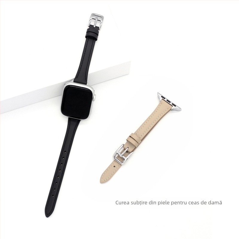 Brățară din piele naturală pentru Apple Watch SE/S11, femei, design subțire, cataramă cu știft, 14 mm