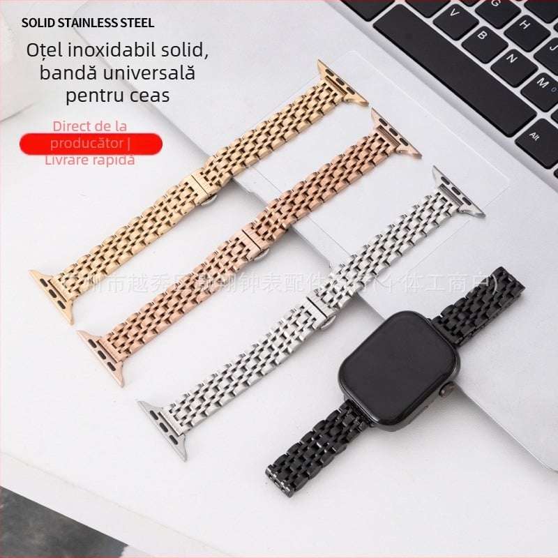 Curea de ceas din oțel inoxidabil pentru Apple Watch, cu design cu șapte mărgele