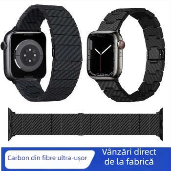 Brățară pentru Apple Watch din fibră de carbon – Compatibilă cu Series 3-8 și SE, Modă