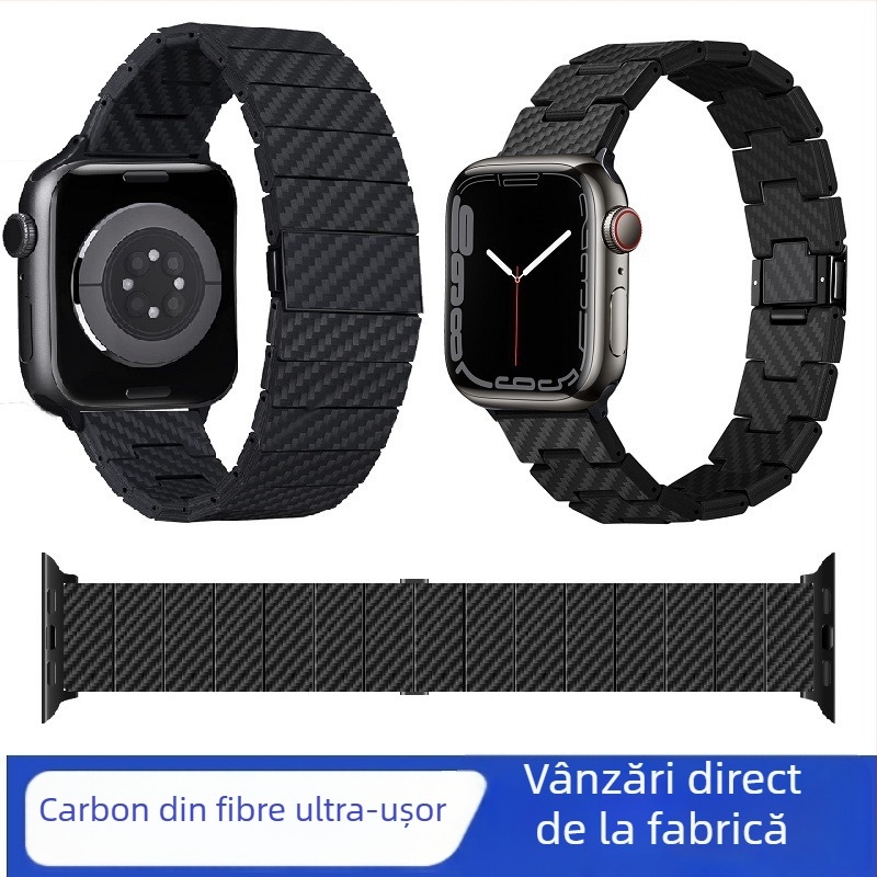 Brățară pentru Apple Watch din fibră de carbon – Compatibilă cu Series 3-8 și SE, Modă
