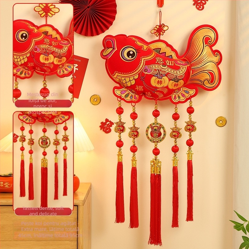 Pandantiv binecuvântare pentru ușă – decor de Anul Nou pentru living (Material: flanelă; Proces de vopsire; Stil: desen animat, șnur halter; Lansare: iarna 2024; Anul Calului)