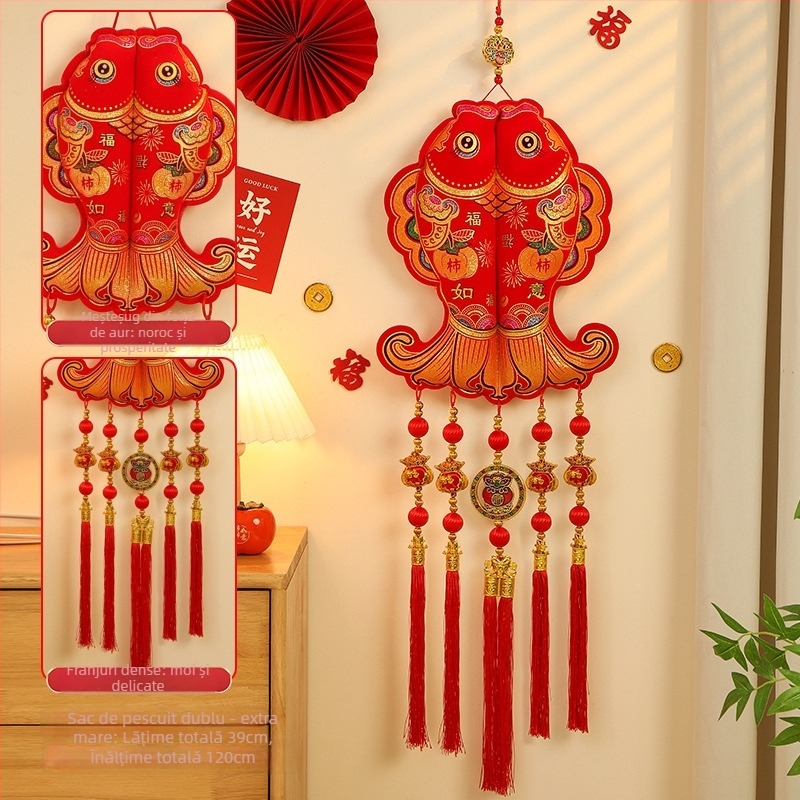 Pandantiv binecuvântare pentru ușă – decor de Anul Nou pentru living (Material: flanelă; Proces de vopsire; Stil: desen animat, șnur halter; Lansare: iarna 2024; Anul Calului)