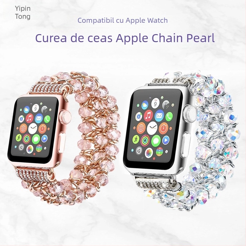 Brățară din lanț metalic cu perle pentru Apple Watch, 22 mm