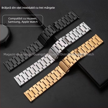 Brățară pentru ceas din oțel inoxidabil, cu trei mărgele, compatibilă cu Apple Watch, Samsung și Huawei GT3