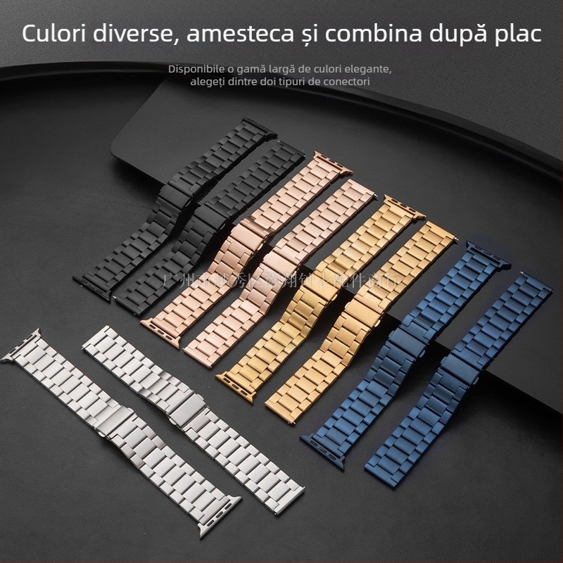 Brățară pentru ceas din oțel inoxidabil, cu trei mărgele, compatibilă cu Apple Watch, Samsung și Huawei GT3