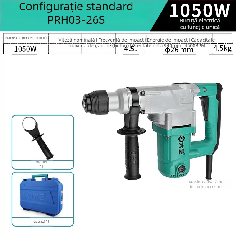 Dayi ciocan electric cu mâner pătrat, 2 moduri: ciocan/gaură plată, 220V AC
