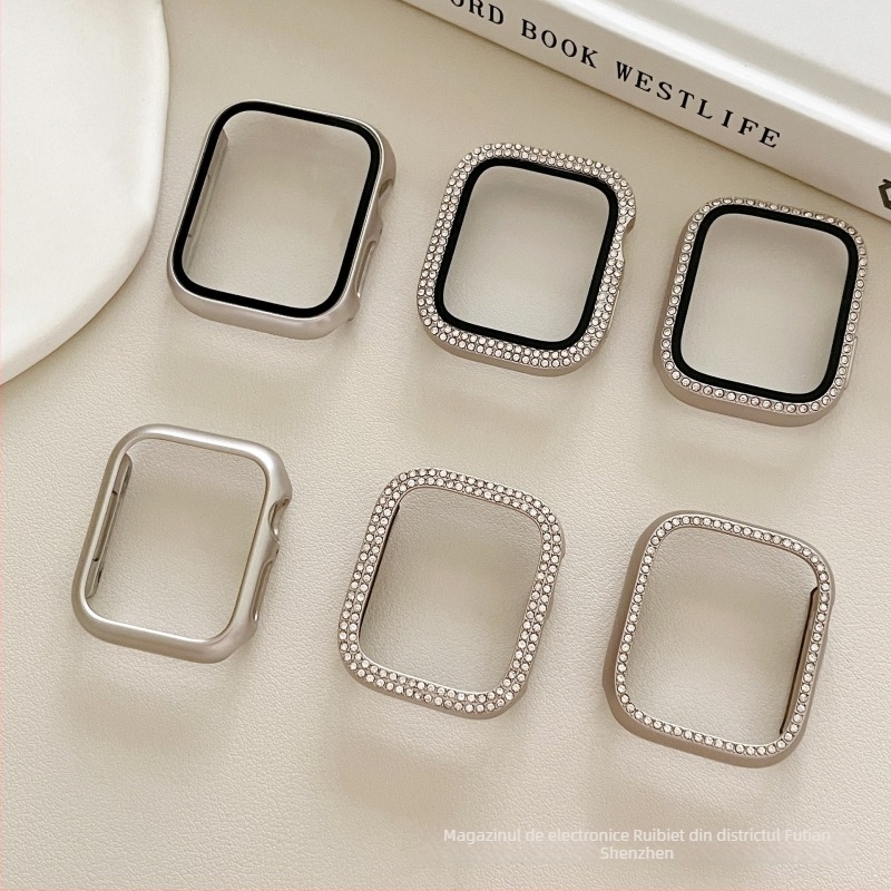 Carcasă de protecție Apple Watch, acoperire completă, cu cristale, material PC, compatibilă cu Series 9/8, SE și 10 Gen