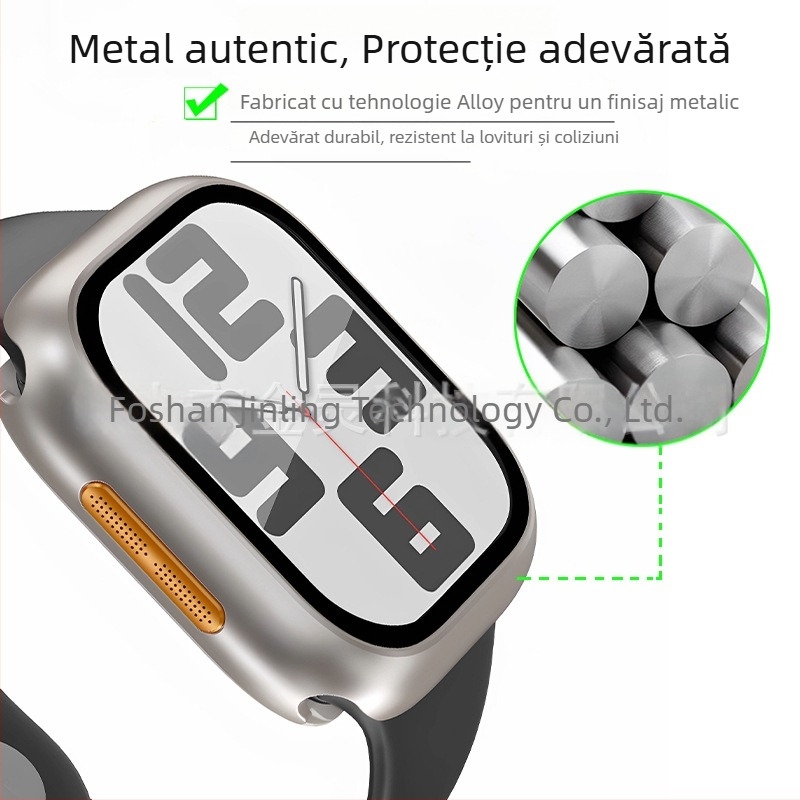 Carcasă metalică de protecție pentru Apple Watch S11, protecție totală impermeabilă, din aliaj de titan, cu protecție a ecranului integrată