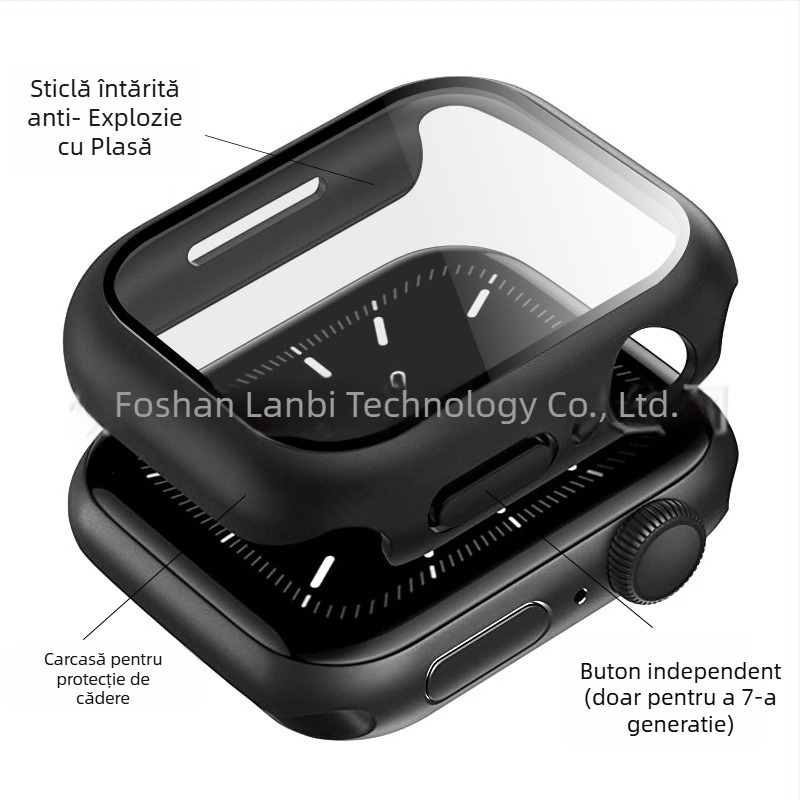 Protectie Apple Watch de la Blue Bi, All-in-One Anti-Drop, Carcasă PC cu folie temperată, Compatibilă cu generațiile 2–7