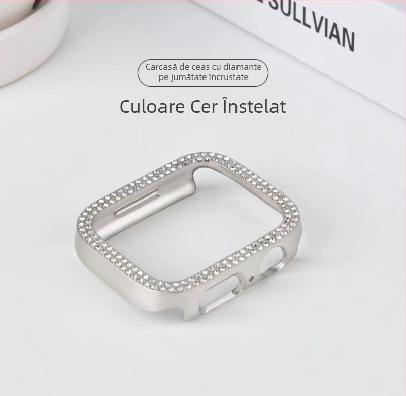 Carcasă pentru Apple Watch SE, cu design decupat și cristale în două rânduri, husă parțială S10