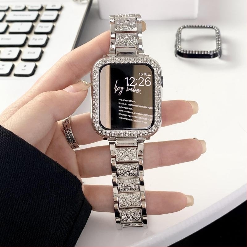 Carcasă pentru Apple Watch SE, cu design decupat și cristale în două rânduri, husă parțială S10