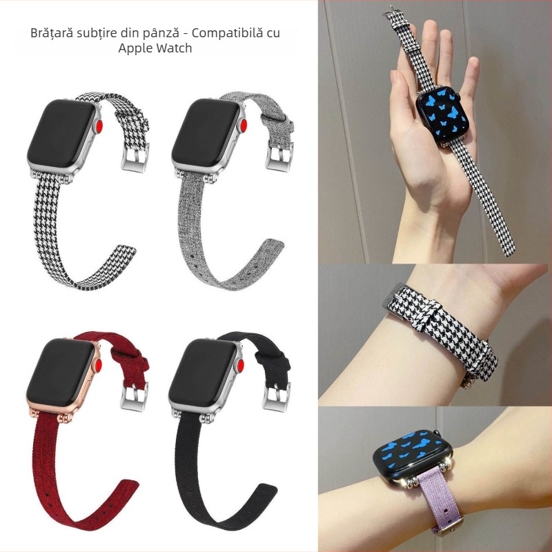 Huipeng curea canvas pentru Apple Watch, compatibil cu Apple Watch, material panza, interfata dreapta, lansare 2021