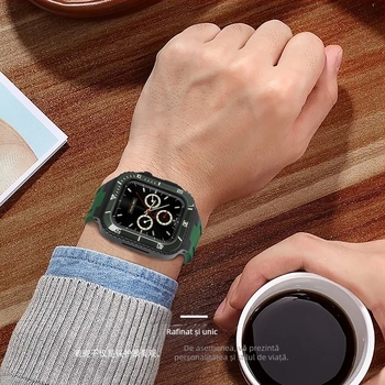 Carcasă Apple Watch pentru seria iWatch 44/45 mm – protecție metalică cu curea integrată S8