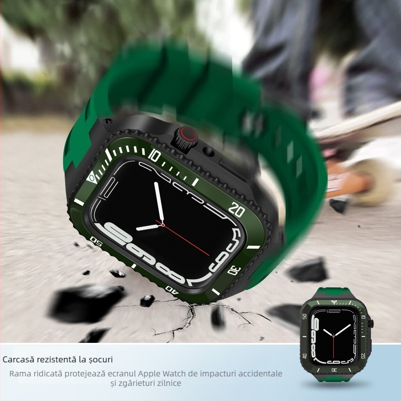 Carcasă Apple Watch pentru seria iWatch 44/45 mm – protecție metalică cu curea integrată S8