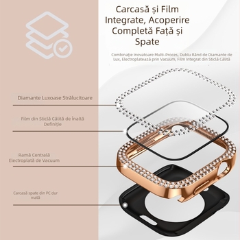 Carcasă pentru Apple Watch cu diamant în dublă serie și protecție integrată a ecranului, acoperire 360°, sticlă securizată