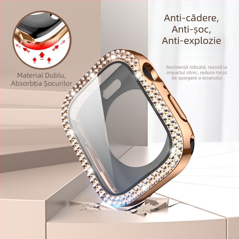 Carcasă pentru Apple Watch cu diamant în dublă serie și protecție integrată a ecranului, acoperire 360°, sticlă securizată