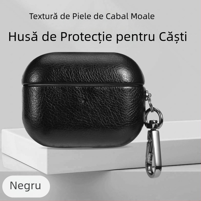 Husă de protecție pentru Apple AirPods Pro 2/3/4 Gen, piele ecologică, lucrată manual, portabilă