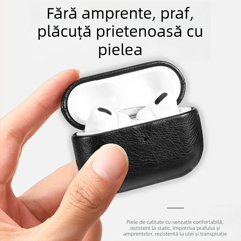 Husă de protecție pentru Apple AirPods Pro 2/3/4 Gen, piele ecologică, lucrată manual, portabilă