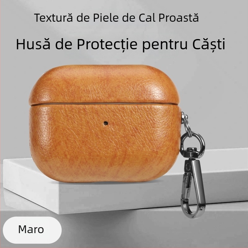 Husă de protecție pentru Apple AirPods Pro 2/3/4 Gen, piele ecologică, lucrată manual, portabilă