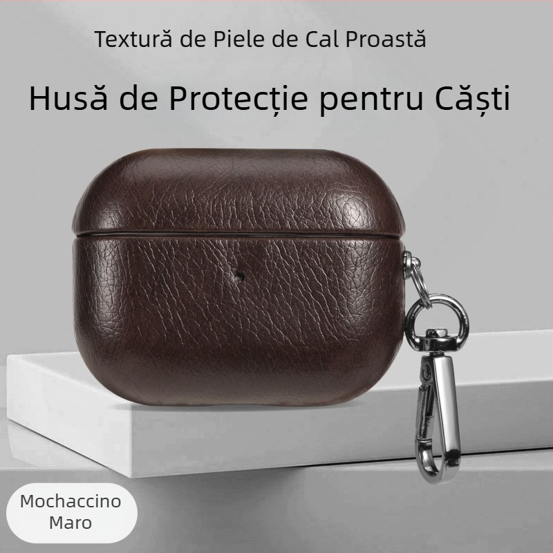 Husă de protecție pentru Apple AirPods Pro 2/3/4 Gen, piele ecologică, lucrată manual, portabilă