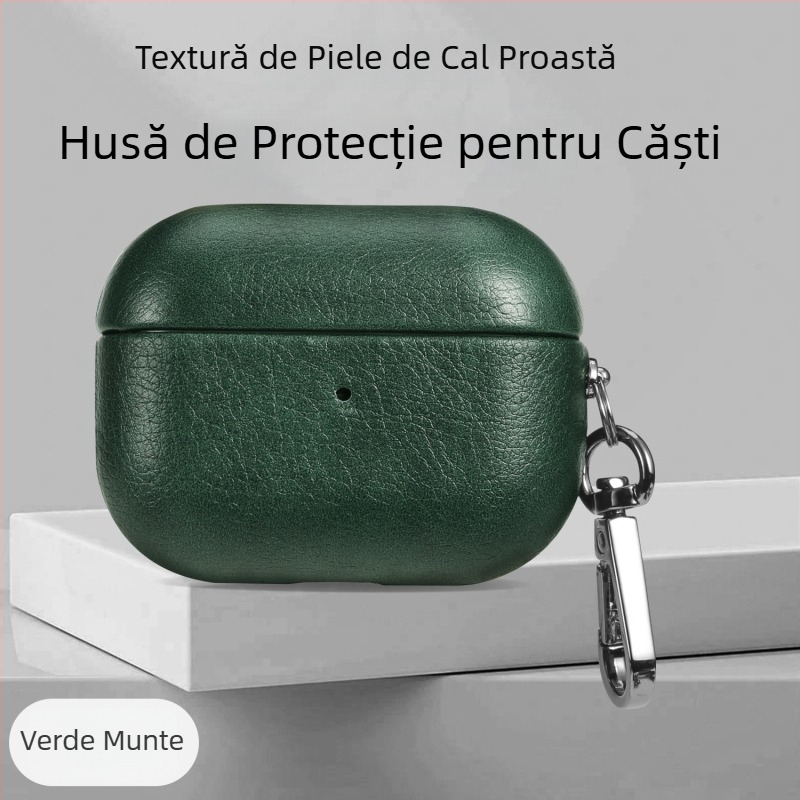 Husă de protecție pentru Apple AirPods Pro 2/3/4 Gen, piele ecologică, lucrată manual, portabilă