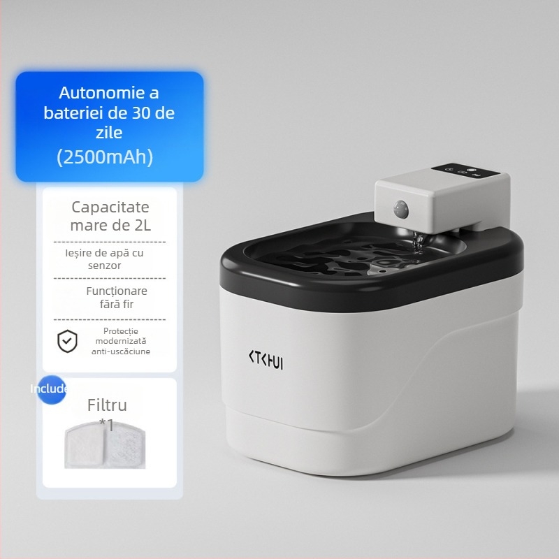 Distribuitor de apă pentru pisici cu senzor inteligent, flux silențios, filtrare, alimentare automată a apei pentru pisici și câini, fără fir