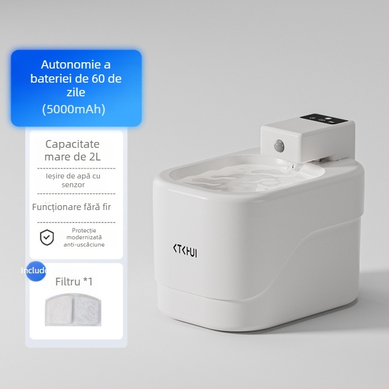 Distribuitor de apă pentru pisici cu senzor inteligent, flux silențios, filtrare, alimentare automată a apei pentru pisici și câini, fără fir