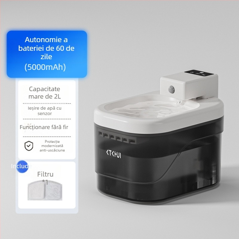 Distribuitor de apă pentru pisici cu senzor inteligent, flux silențios, filtrare, alimentare automată a apei pentru pisici și câini, fără fir