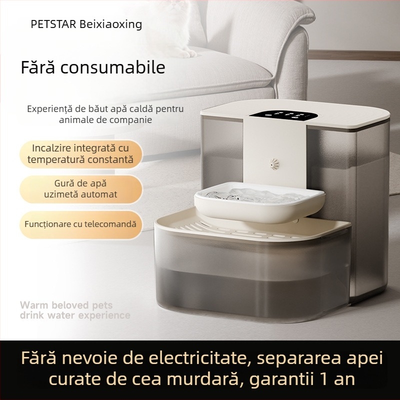 Dispenser de apă pentru animale de companie cu separare a murdăriei, circulație automată, încălzire la temperatură constantă, schimb de apă de la distanță și alimentator inteligent