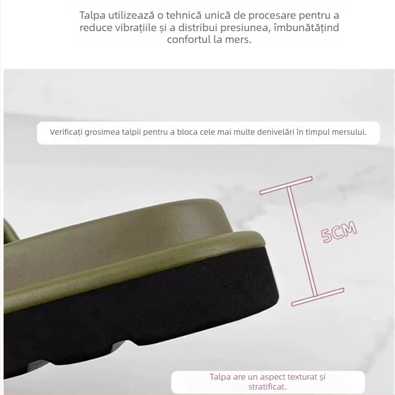 Sandale din piele naturală pentru femei, model relief, închidere Velcro, talpă groasă