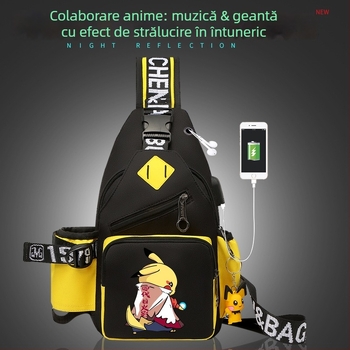 Geantă pentru piept pentru bărbați, cu imprimeu anime, din Oxford impermeabil, crossbody, stil urban pentru călătorii