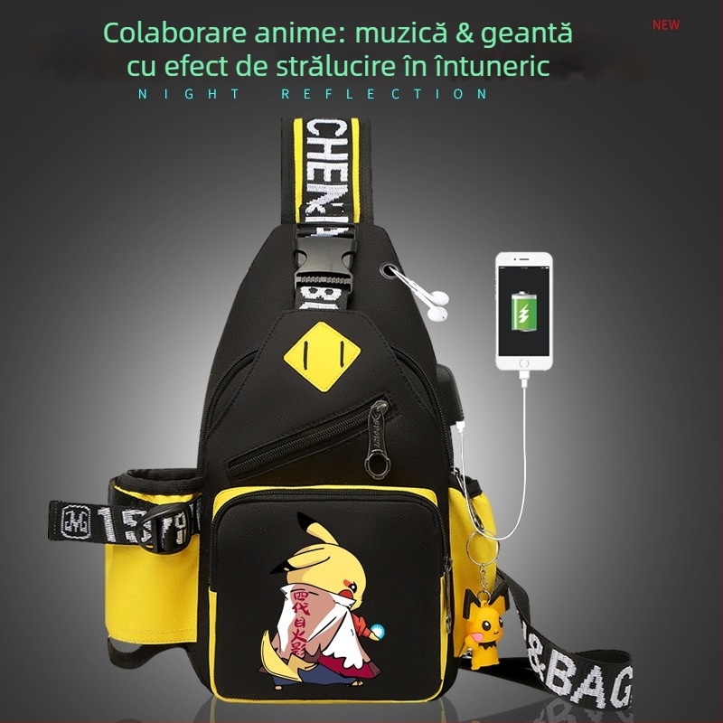 Geantă pentru piept pentru bărbați, cu imprimeu anime, din Oxford impermeabil, crossbody, stil urban pentru călătorii