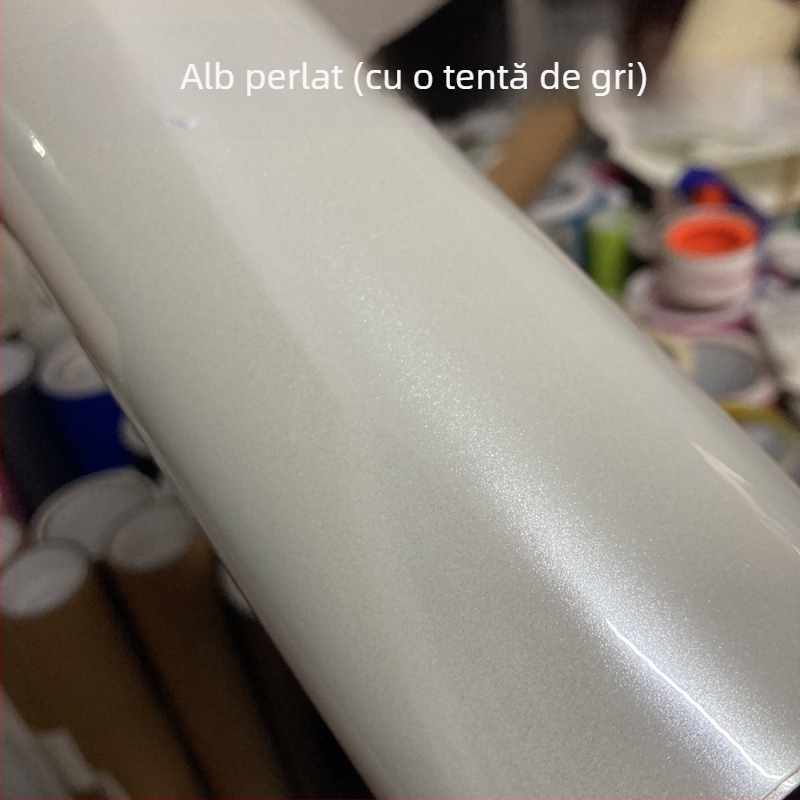 Folie vinil cu fibră de carbon pentru mașină – autocolant interior, alb perlat ceramic, folie schimbătoare de culoare