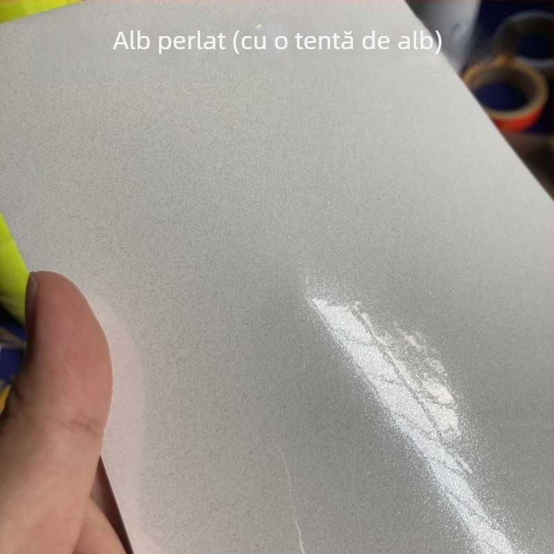 Folie vinil cu fibră de carbon pentru mașină – autocolant interior, alb perlat ceramic, folie schimbătoare de culoare