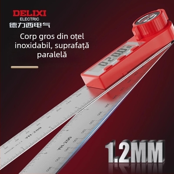 Delixi riglă electronică cu afișaj digital pentru tâmplărie, protractor unghiular, 90° și 360°