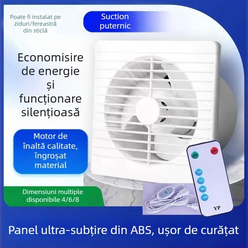 Ventilator de evacuare montat pe perete, cu 3 palete silențios, motor din cupru pur, telecomandă, pentru bucătărie și baie
