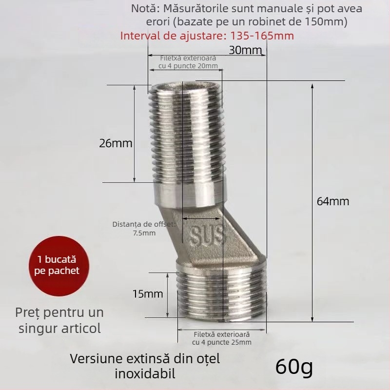 Fitinguri pentru duș cu cot – reductie, conector excentric, articulație unică, oțel inoxidabil 304